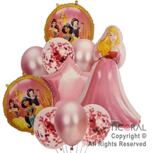 SET DE GLOBOS METALIZADOS PRINCESAS Y LATEX CON CONFETI x 10 UNIDADES